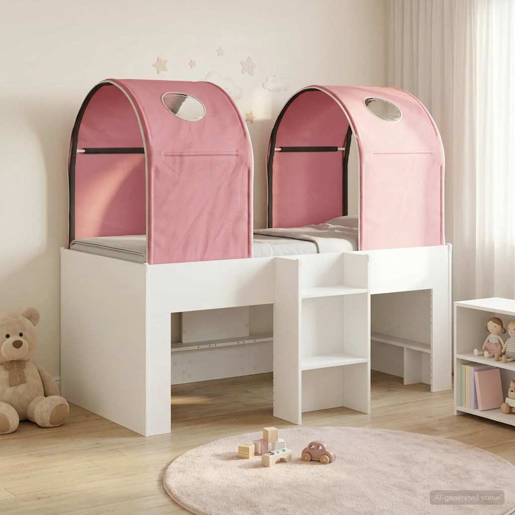 Bed met Tunnel 3 st Wit en Roze Bewerkt hout – afbeelding 1