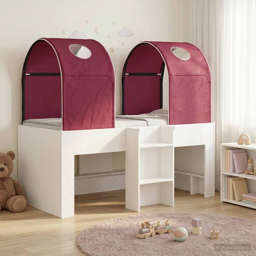 Bed met Tunnel 4 pcs Wit en Rood Bewerkt hout – afbeelding 1
