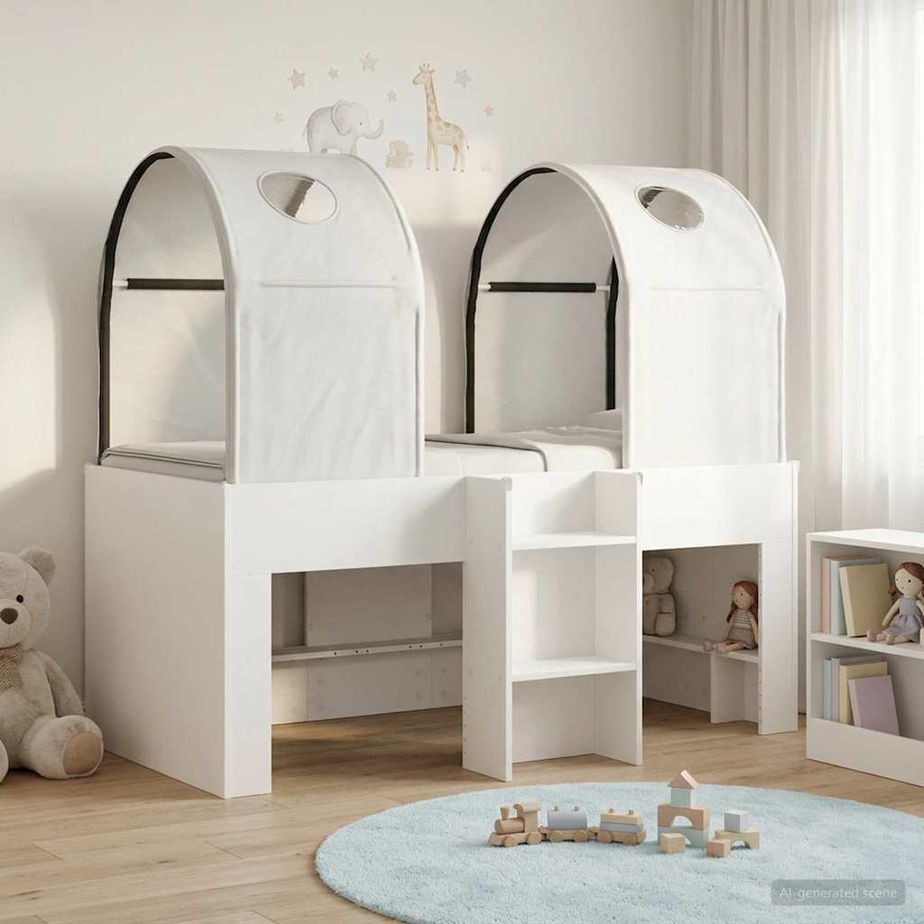 Bed met Tunnel 3 st Wit Bewerkt hout – afbeelding 1
