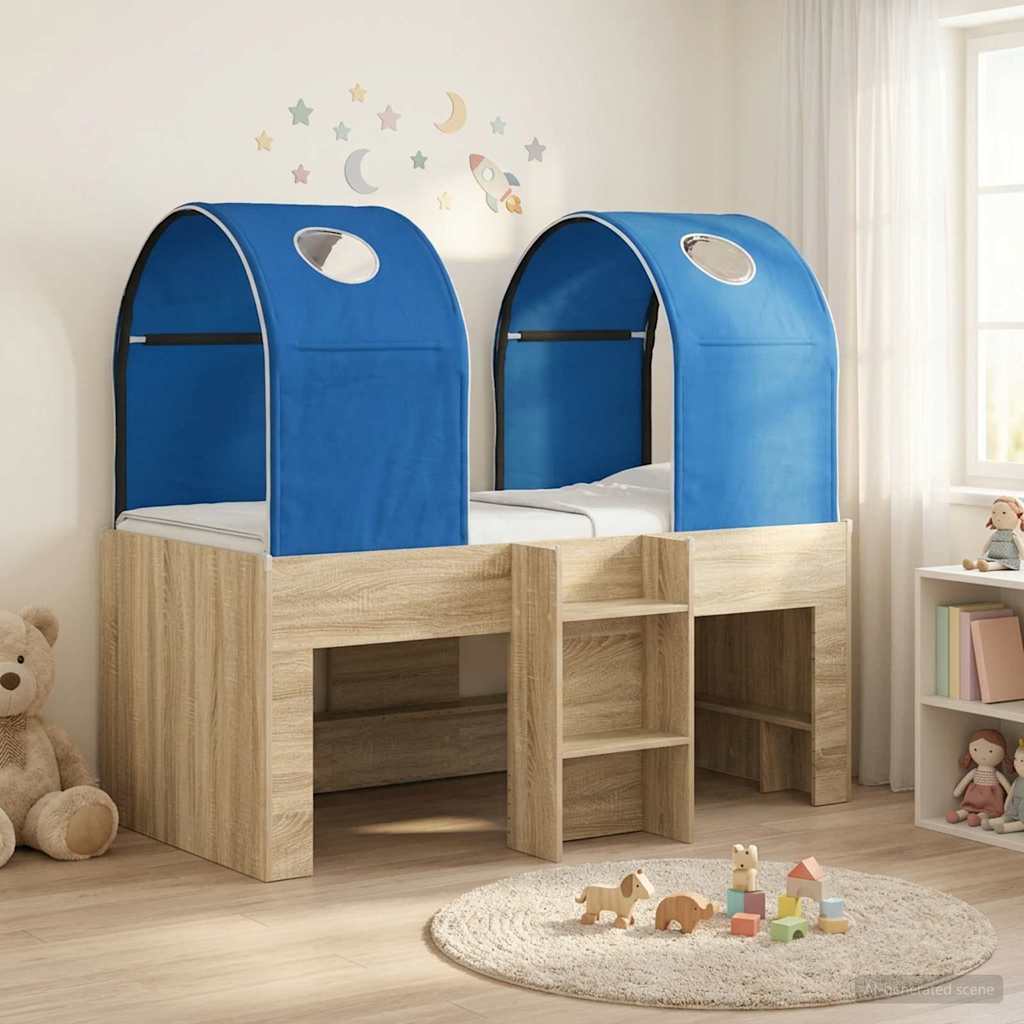 Bed met Tunnel 3 st Sonoma en Blauw Bewerkt hout – afbeelding 1