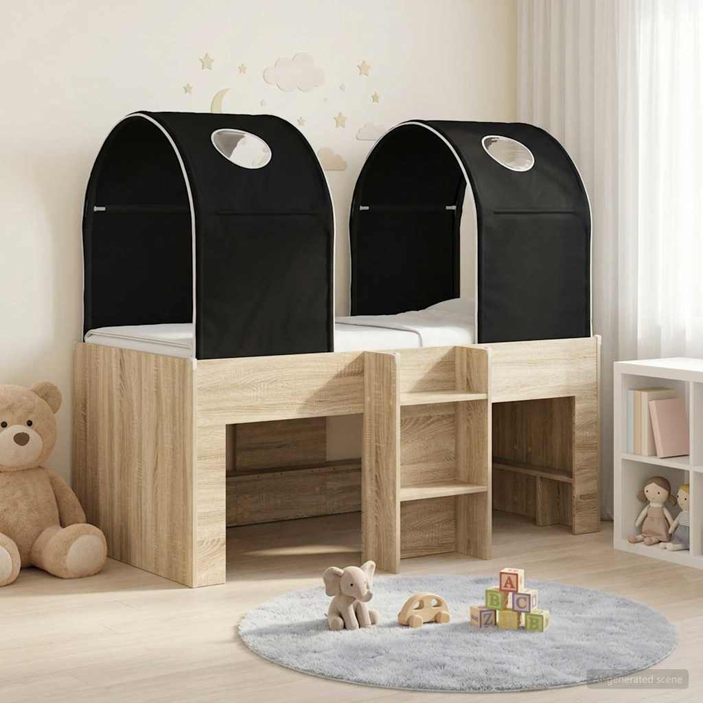 Bed met Tunnel 3 st Sonoma en Zwart Bewerkt hout – afbeelding 1