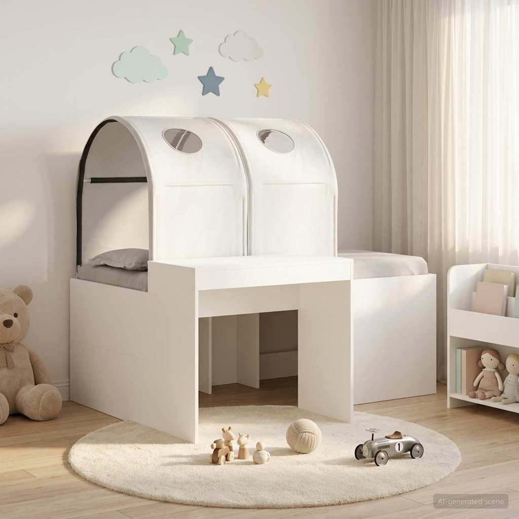 Bed met Tunnel 3 st Artisian Eik en Wit Bewerkt hout – afbeelding 1