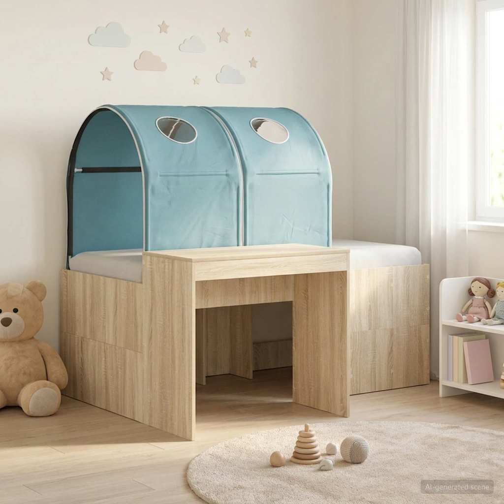Bed met Tunnel 3 st Artisian Eik en Lichtblauw Bewerkt hout – afbeelding 1
