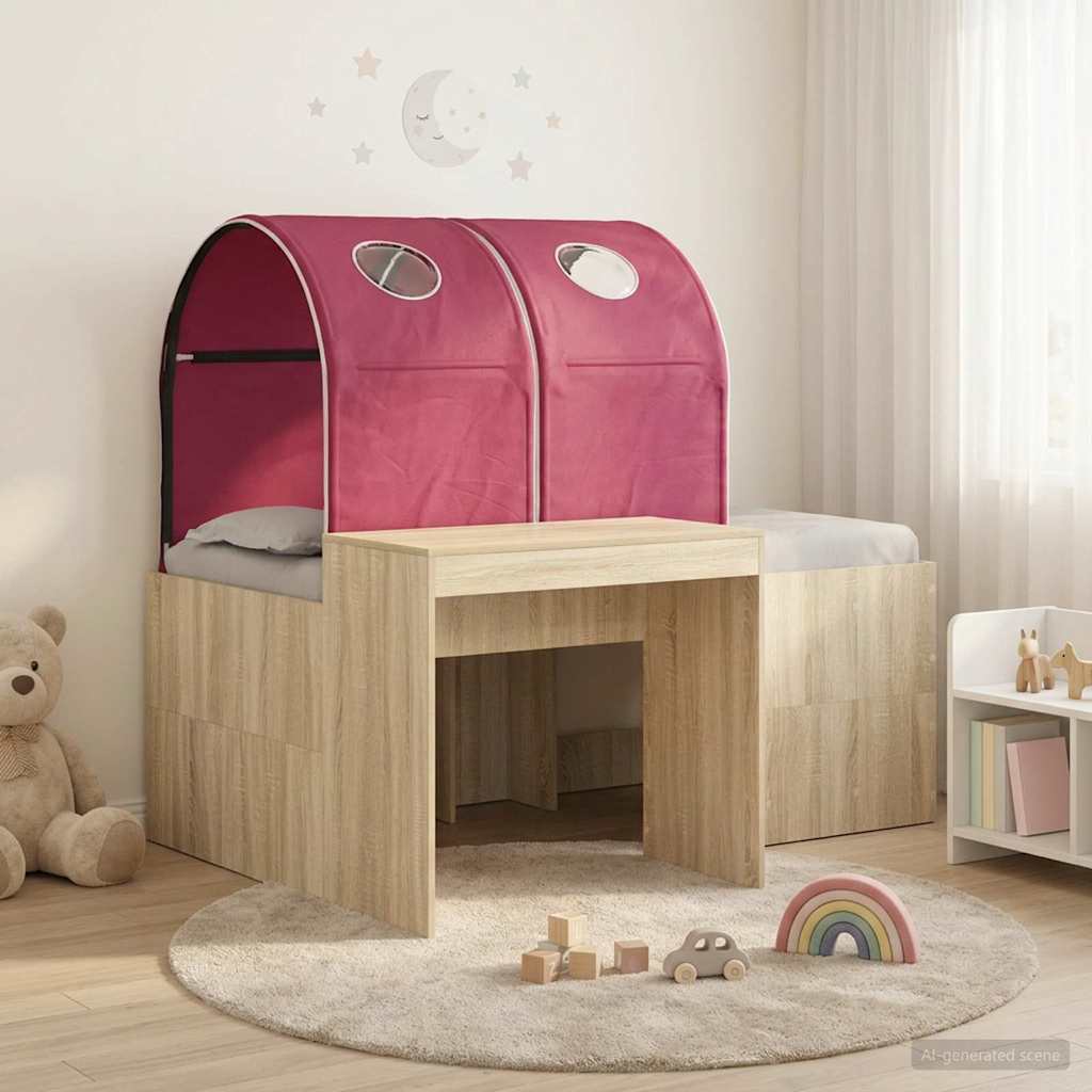 Bed met Tunnel 3 st Artisian Eik en Rood Bewerkt hout – afbeelding 1