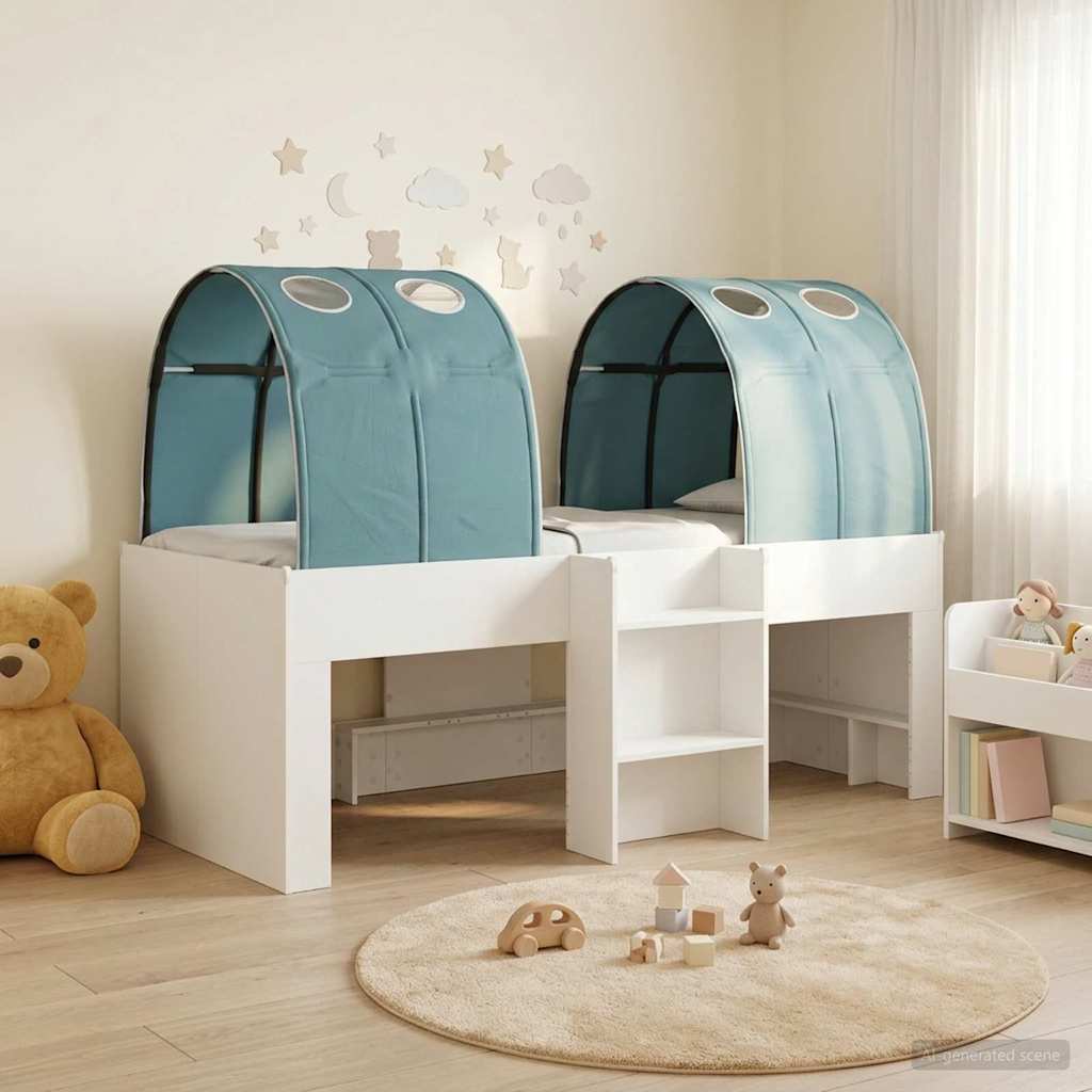 Bed met Tunnel 3 st Wit en Lichtblauw Bewerkt hout – afbeelding 1