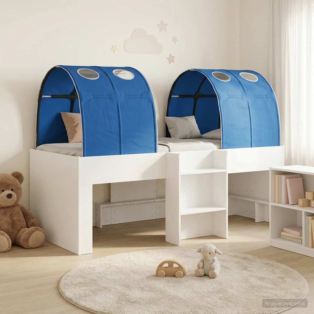 Bed met Tunnel 4 pcs Wit en Blauw Bewerkt hout – afbeelding 1