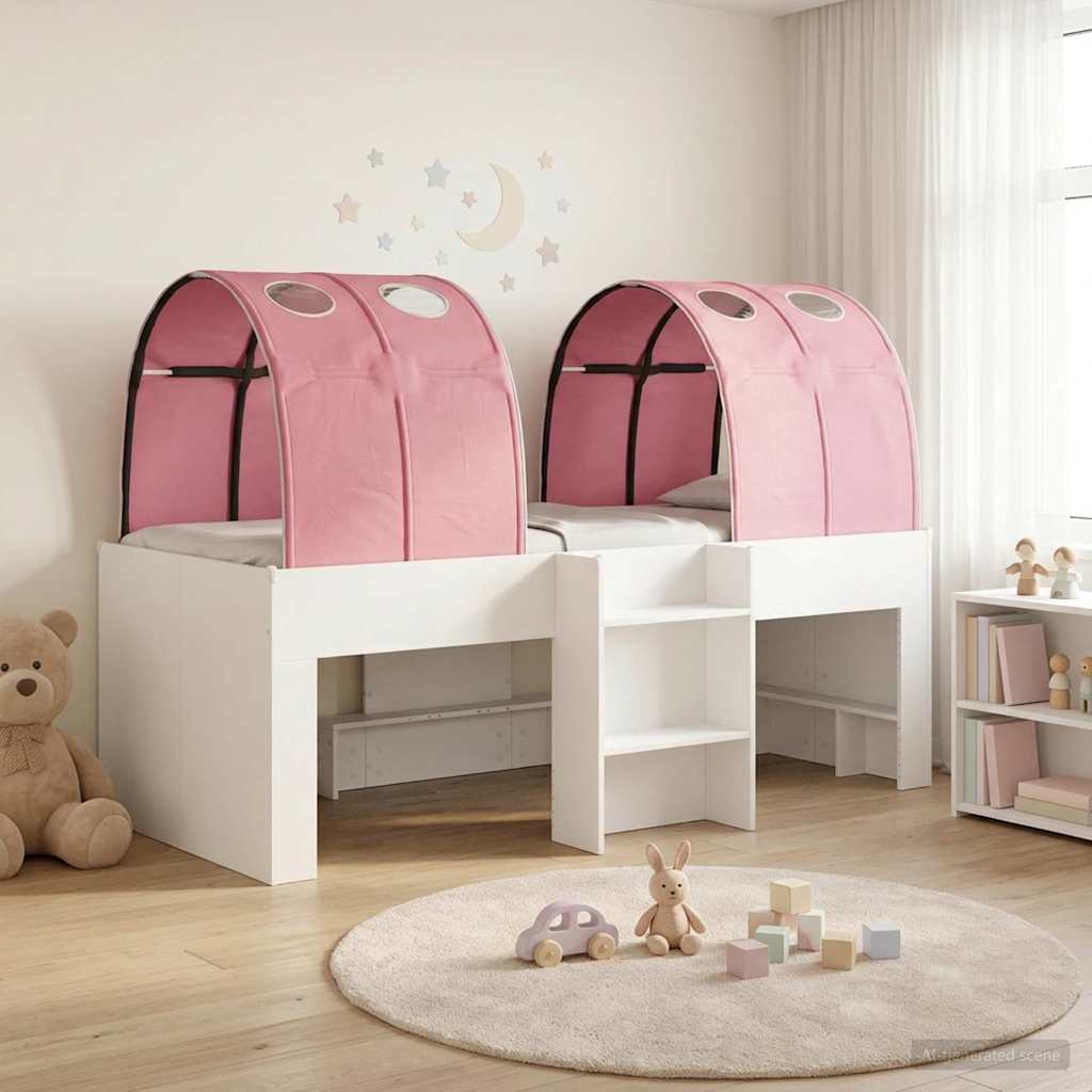 Bed met Tunnel 3 st Wit en Roze Bewerkt hout – afbeelding 1