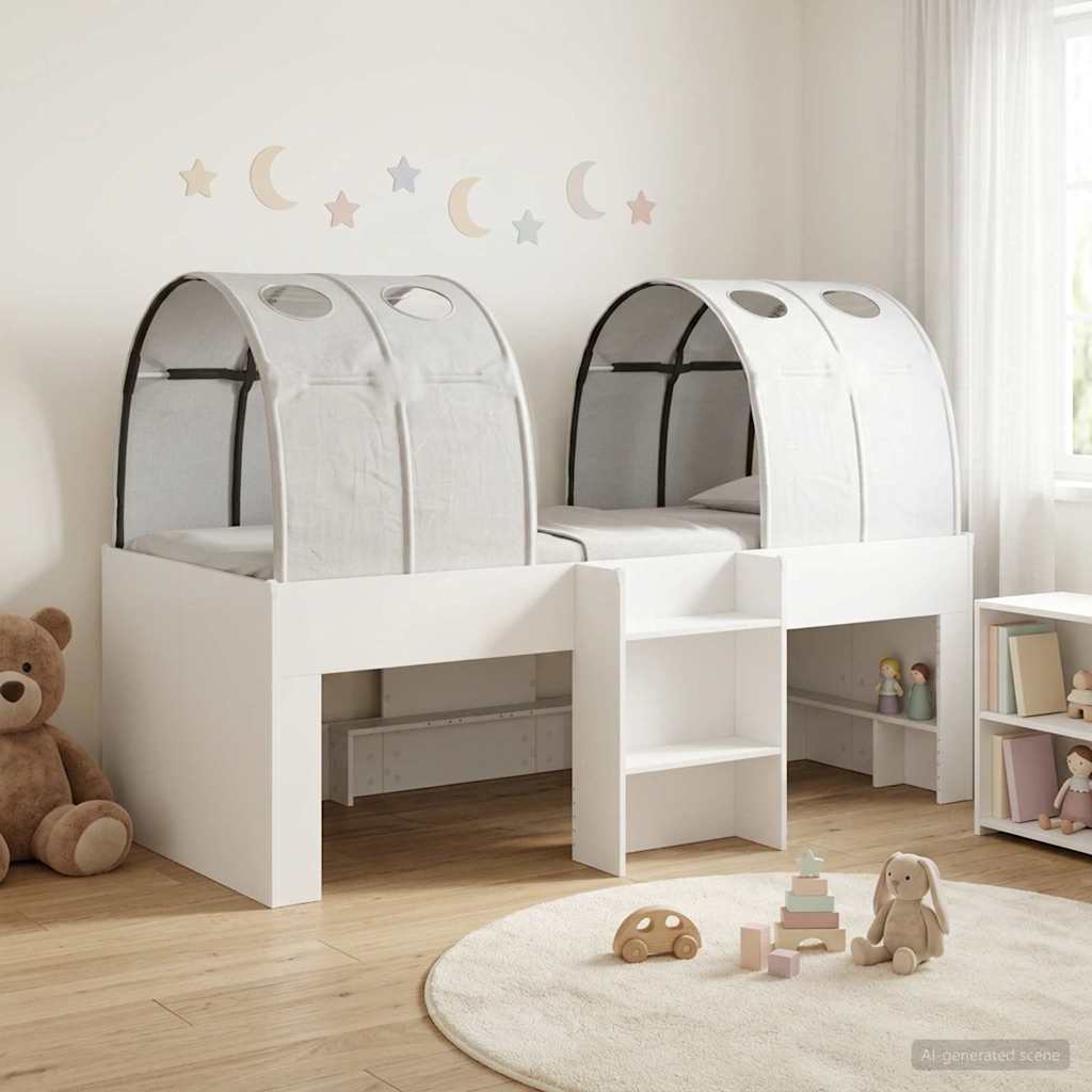Bed met Tunnel 3 st Wit Bewerkt hout – afbeelding 1
