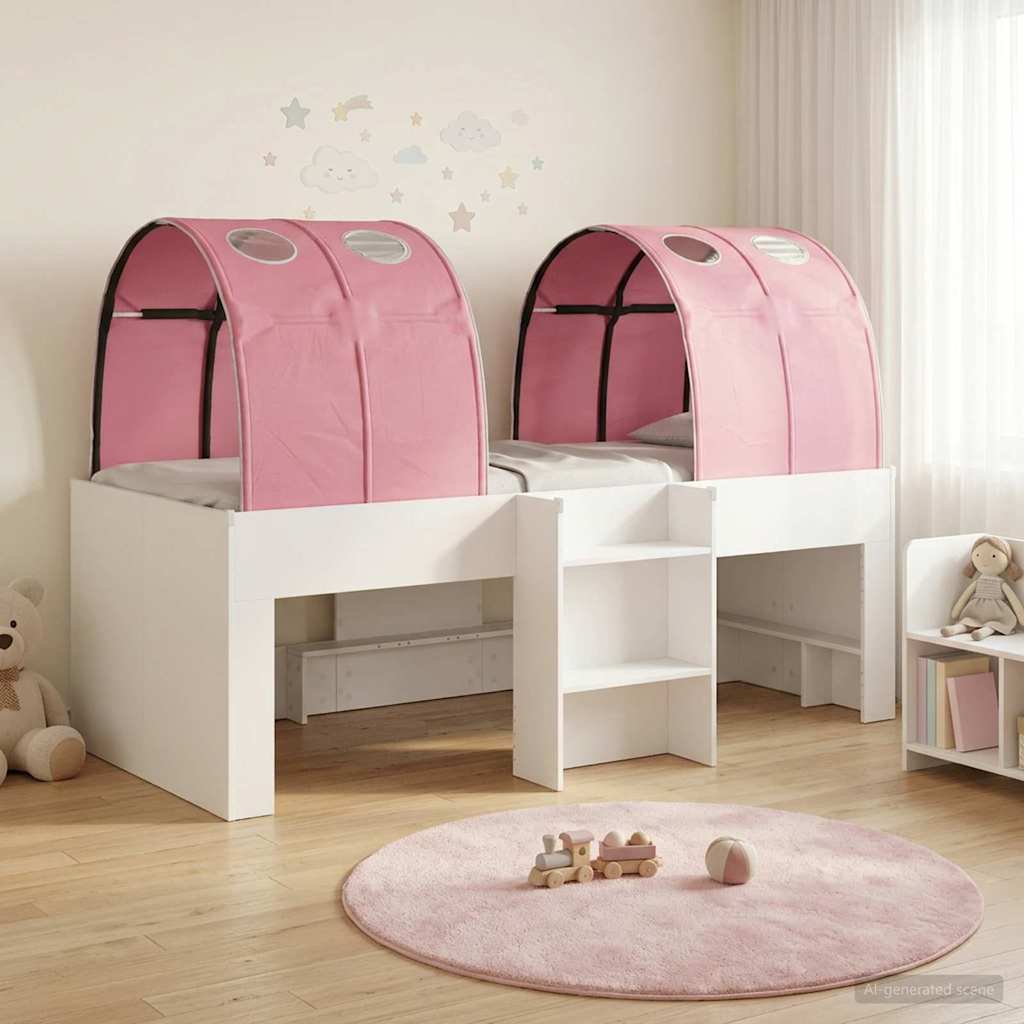 Hoge Bed Frame voor Kids met Tunnel 3 st Wit en Roze – afbeelding 1