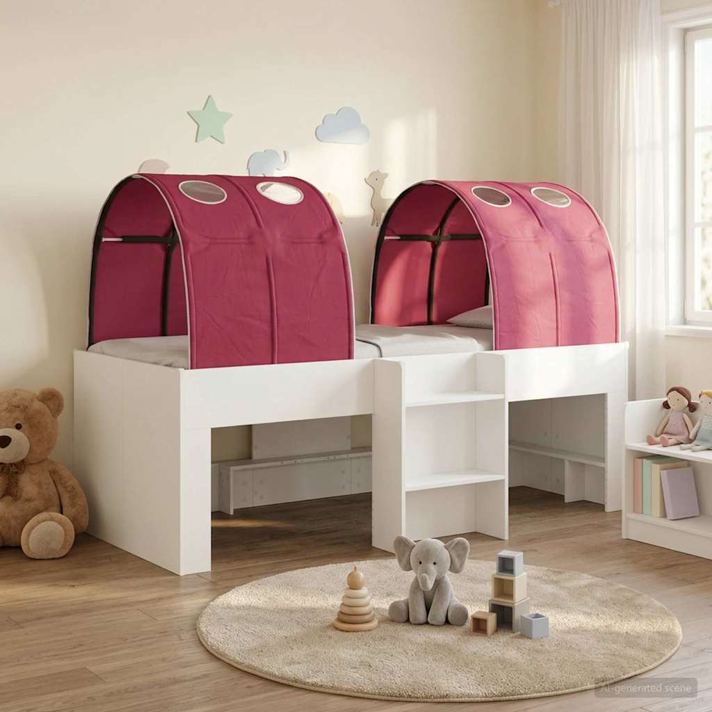 Hoge Bed Frame voor Kids met Tunnel 3 st Wit en Rood – afbeelding 1