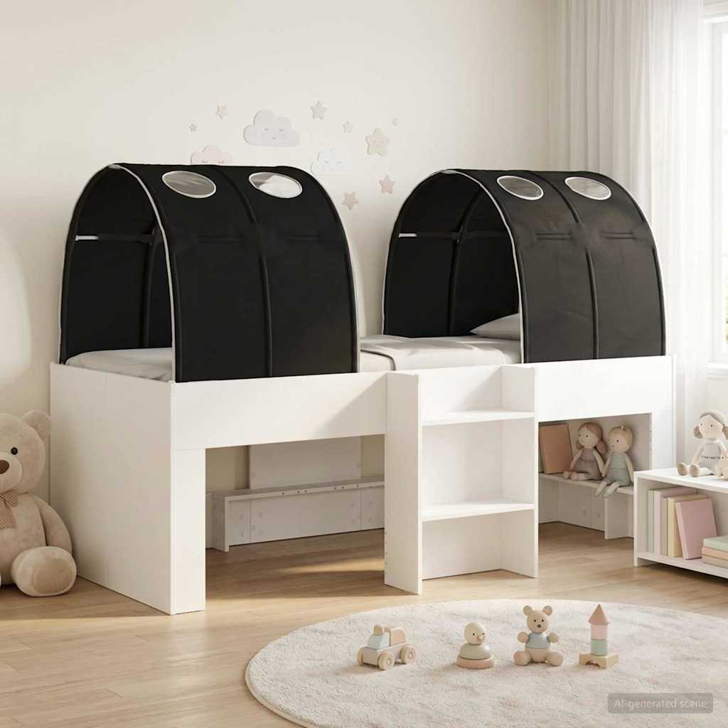 Hoge Bed Frame voor Kids met Tunnel 3 st Wit en zwart – afbeelding 1