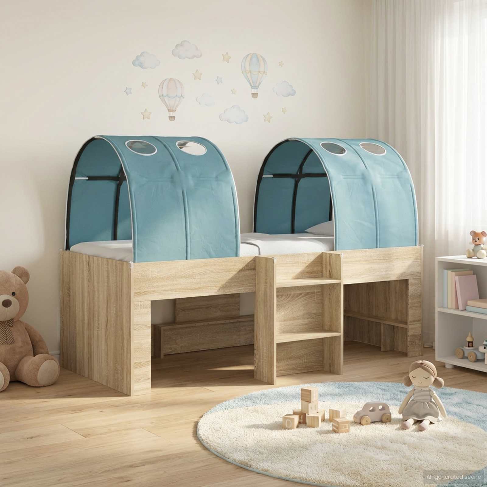 Hoge Bed Frame voor Kids met Tunnel 3 st Bewerkt hout – afbeelding 1