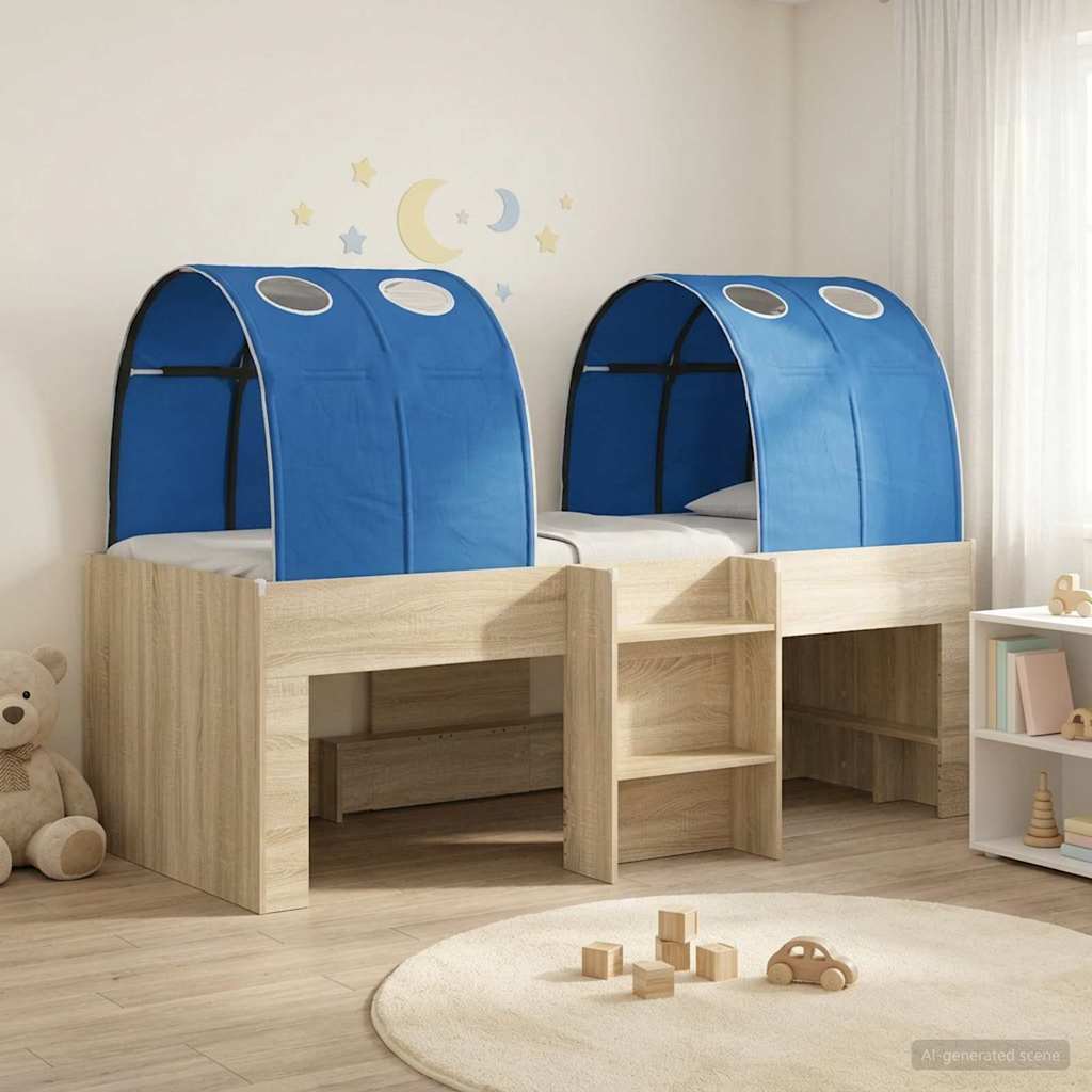 Hoge Bed Frame voor Kids met Tunnel 3 st Sonoma eiken en blauw – afbeelding 1