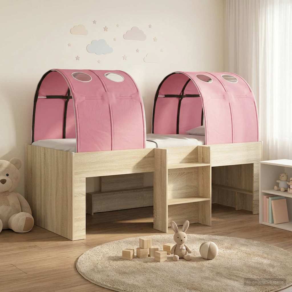 Hoge Bed Frame voor Kids met Tunnel Sonoma eiken en roze – afbeelding 1