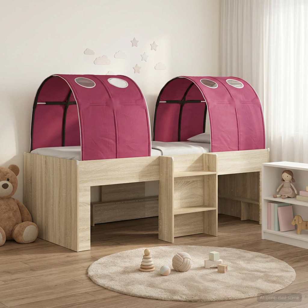 Hoge Bed Frame voor Kids met Tunnel 3 st Sonoma eiken en rood – afbeelding 1