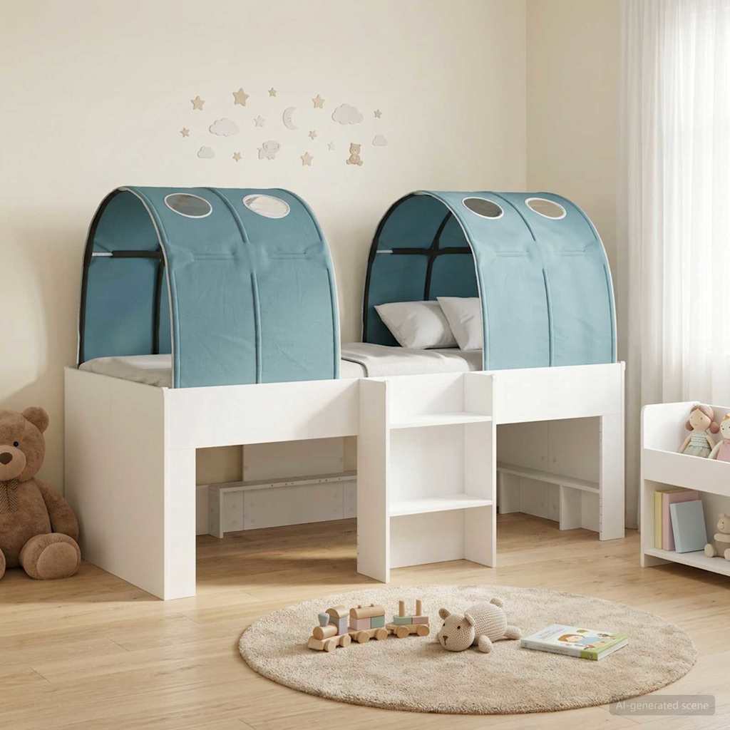Bed met Tunnel 3 st Wit en Lichtblauw Bewerkt hout – afbeelding 1