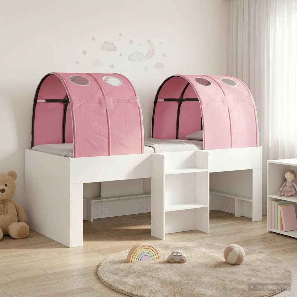 Bed met Tunnel 3 st Wit en Roze Bewerkt hout – afbeelding 1
