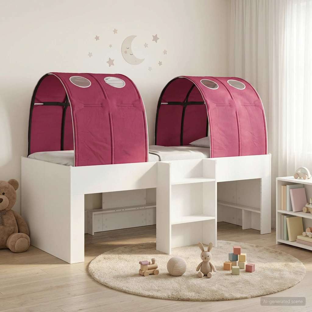 Bed met Tunnel 3 st Wit en Rood Bewerkt hout – afbeelding 1