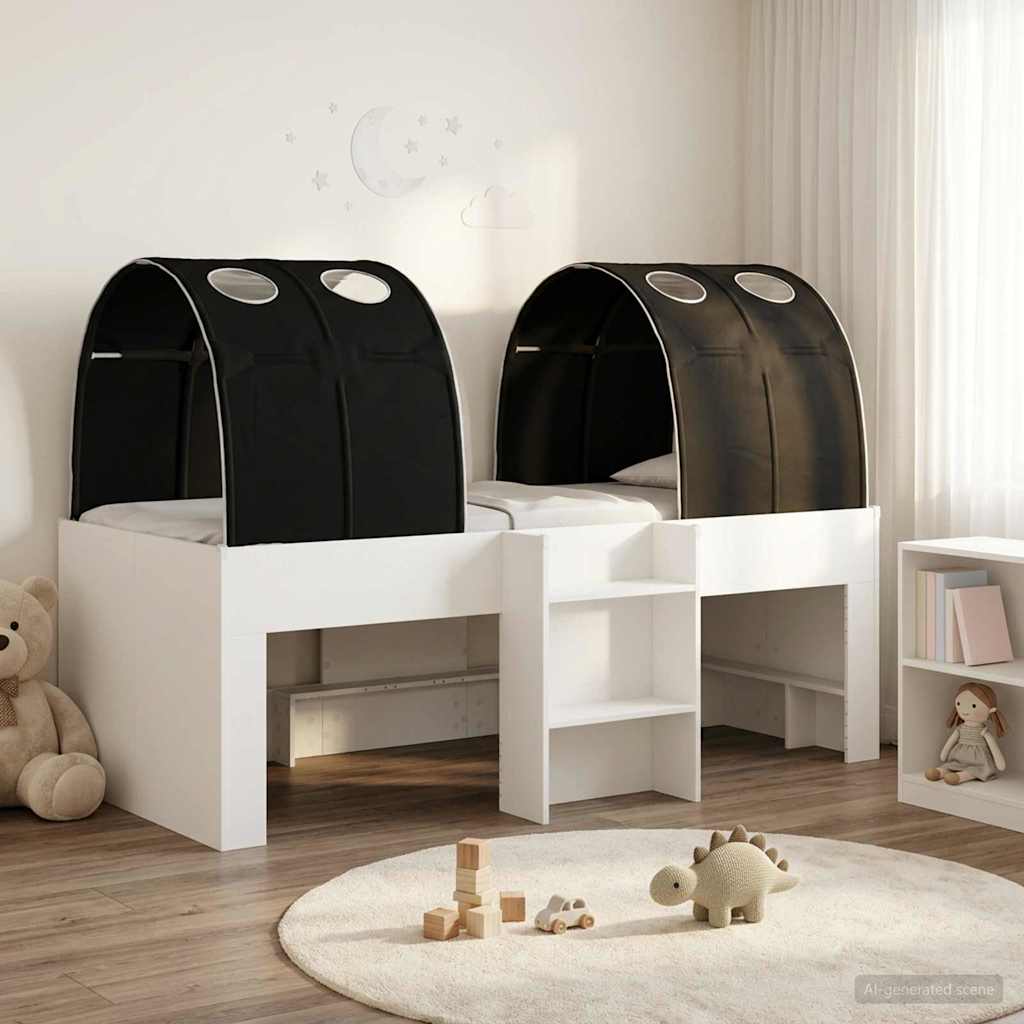 Bed met Tunnel 3 st Wit en zwart Bewerkt hout – afbeelding 1