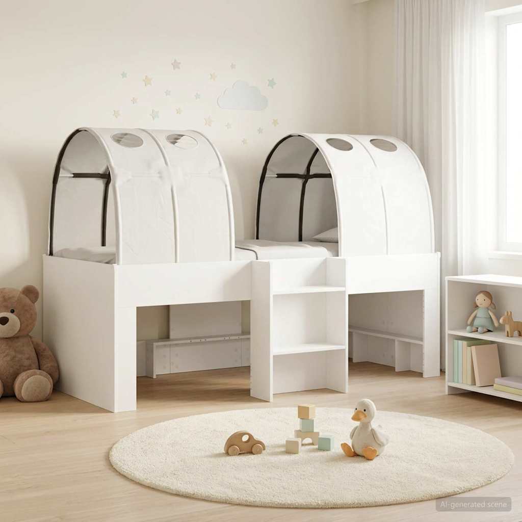 Bed met Tunnel 3 st Wit Bewerkt hout – afbeelding 1