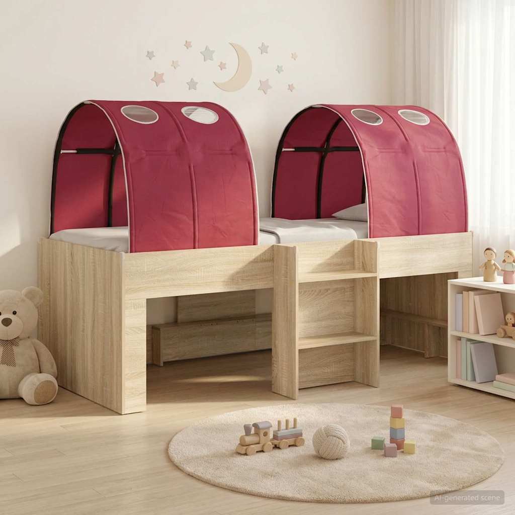 Bed met Tunnel 3 st Sonoma eiken en rood Bewerkt hout – afbeelding 1