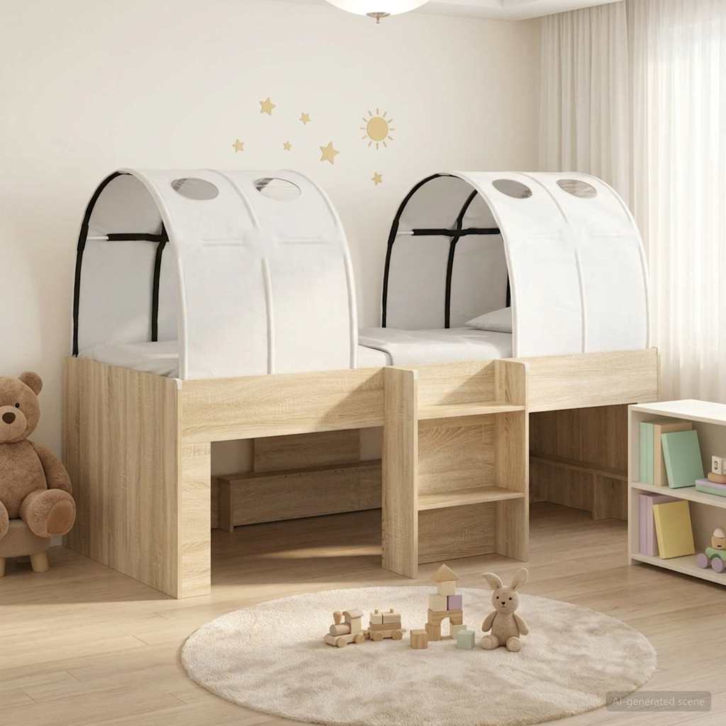 Bed met Tunnel 3 st Sonoma eiken en wit Bewerkt hout – afbeelding 1