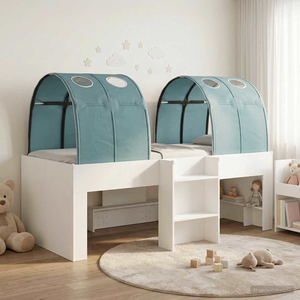 Bed met Tunnel 3 st Wit en Lichtblauw Bewerkt hout – afbeelding 1
