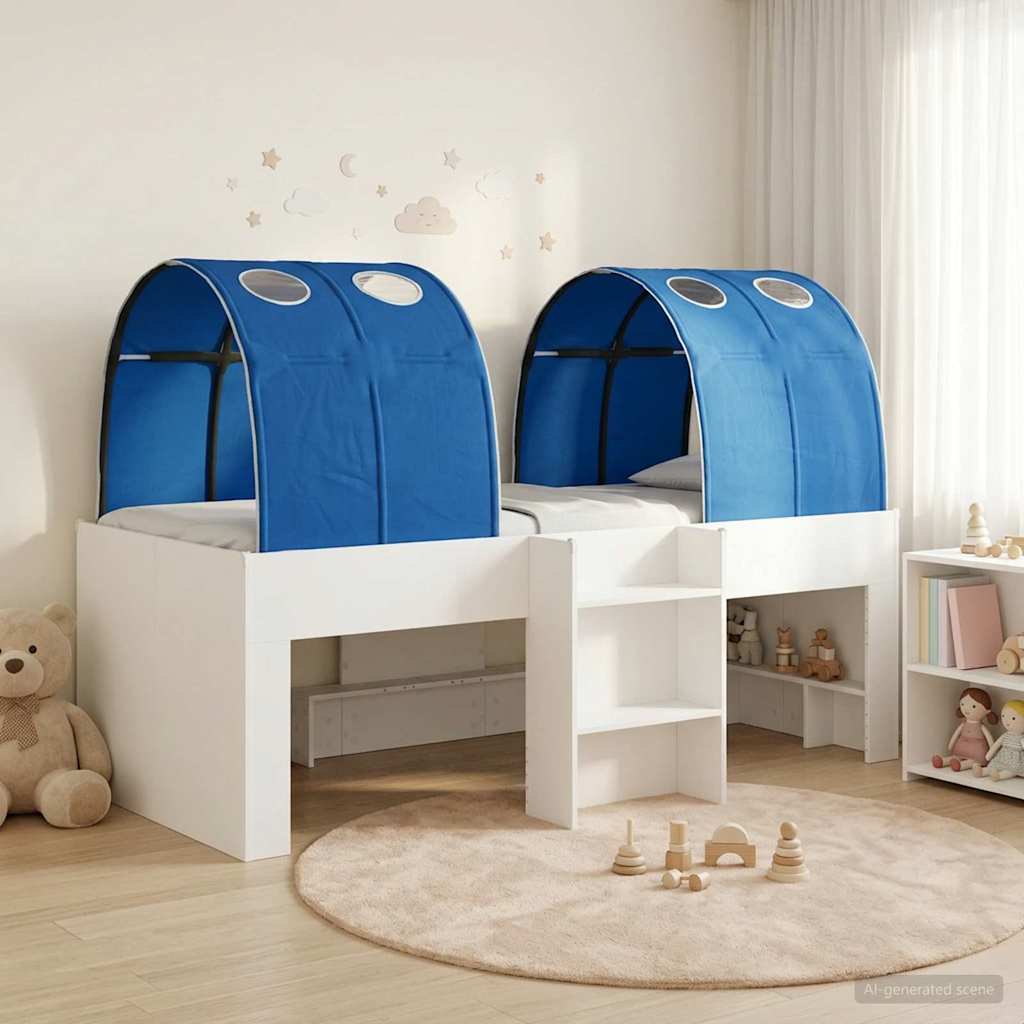 Bed met Tunnel 3 st Wit en Blauw Bewerkt hout – afbeelding 1