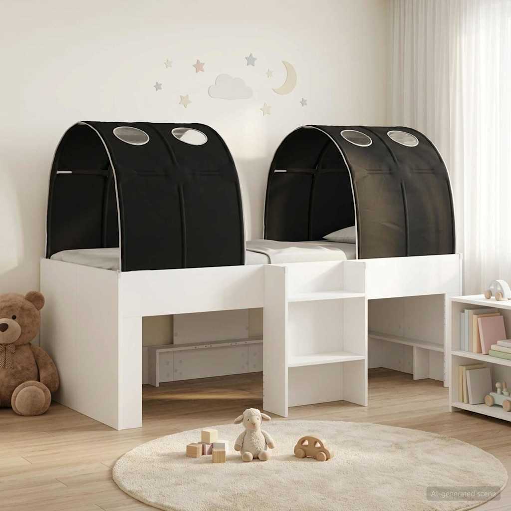 Bed met Tunnel 3 st Wit en zwart Bewerkt hout – afbeelding 1
