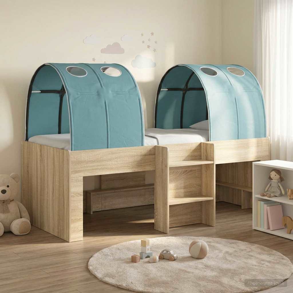 Bed met Tunnel 3 st Sonoma en Licht Blauw Bewerkt hout – afbeelding 1