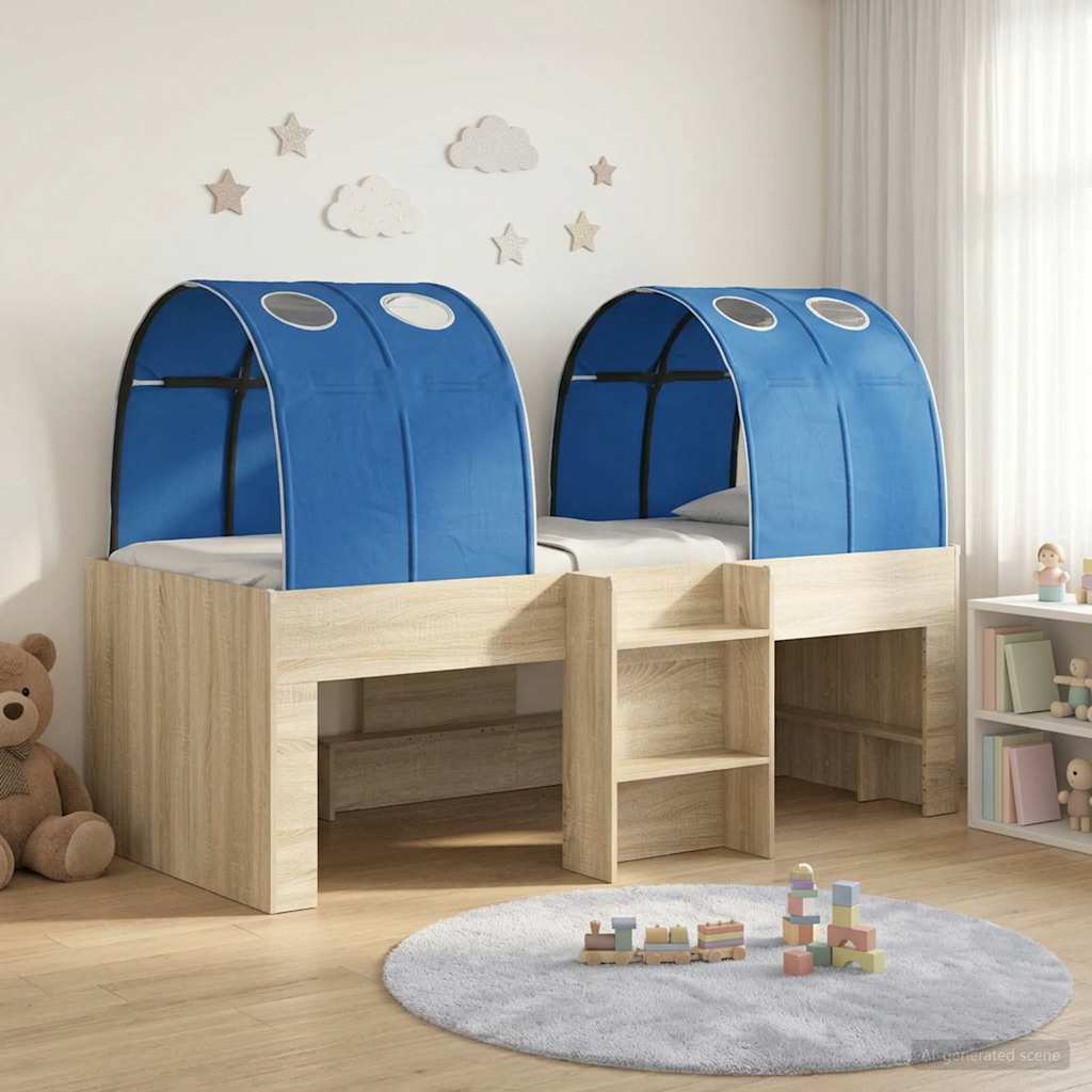 Bed met Tunnel 3 st Sonoma en Blauw Bewerkt hout – afbeelding 1