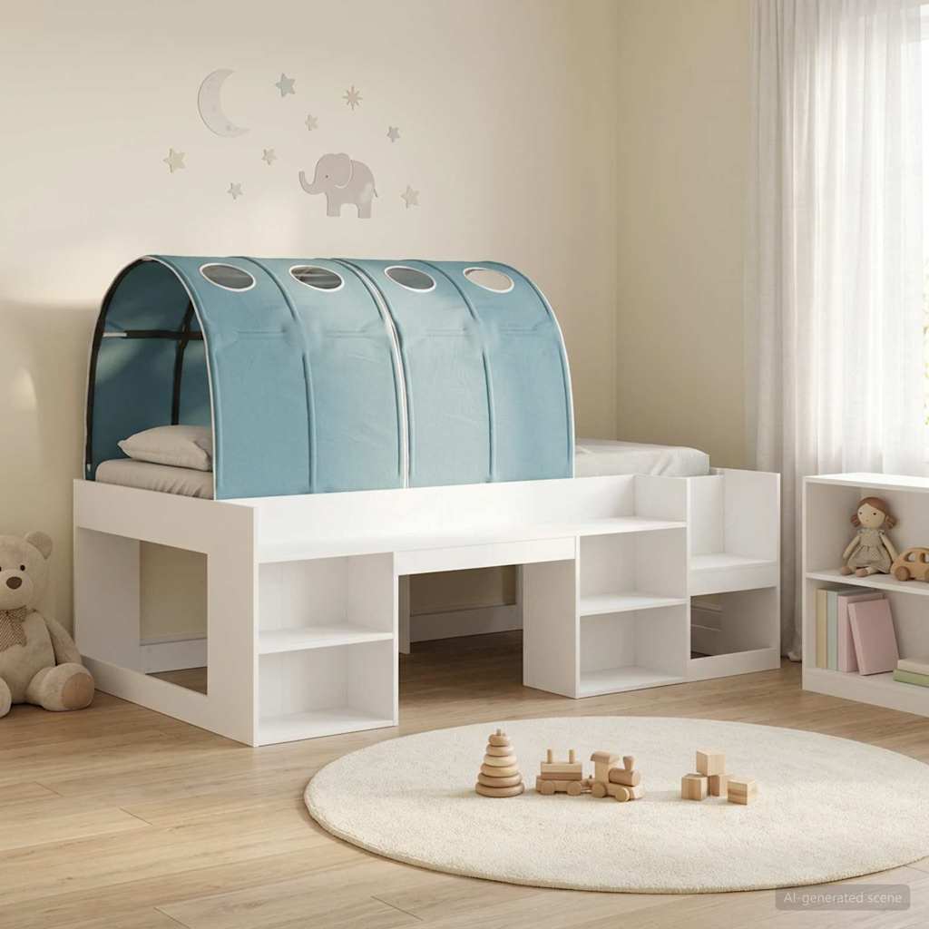 Bed met Tunnel met plank 3 st Wit en Lichtblauw Bewerkt hout – afbeelding 1