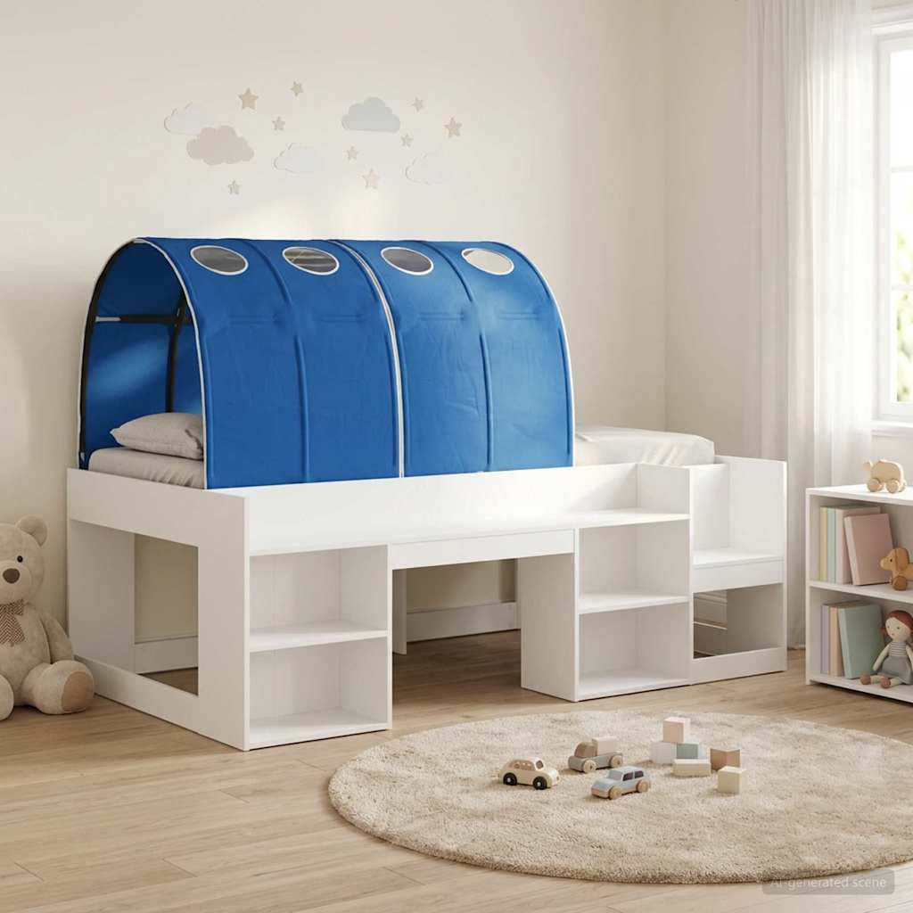 Bed met Tunnel met plank 3 st Wit en Blauw Bewerkt hout – afbeelding 1