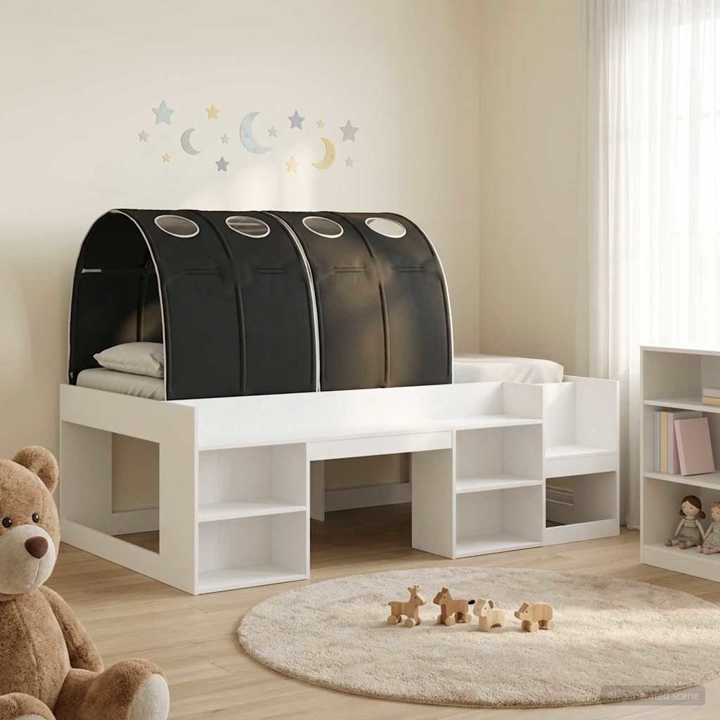 Bed met Tunnel met plank 3 st Wit en zwart Bewerkt hout – afbeelding 1
