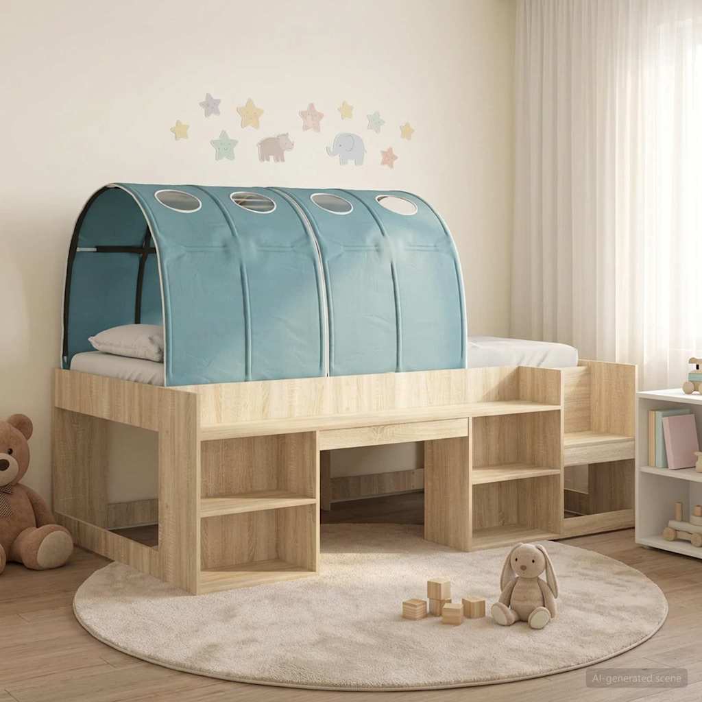 Bed met Tunnel 3 st Sonoma en Licht Blauw Bewerkt hout – afbeelding 1