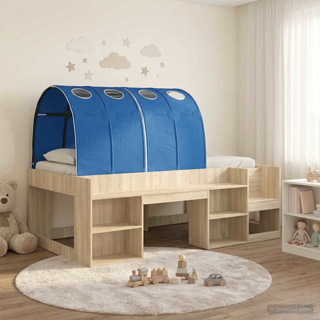 Bed met Tunnel met plank 3 st Sonoma en Blauw Bewerkt hout – afbeelding 1
