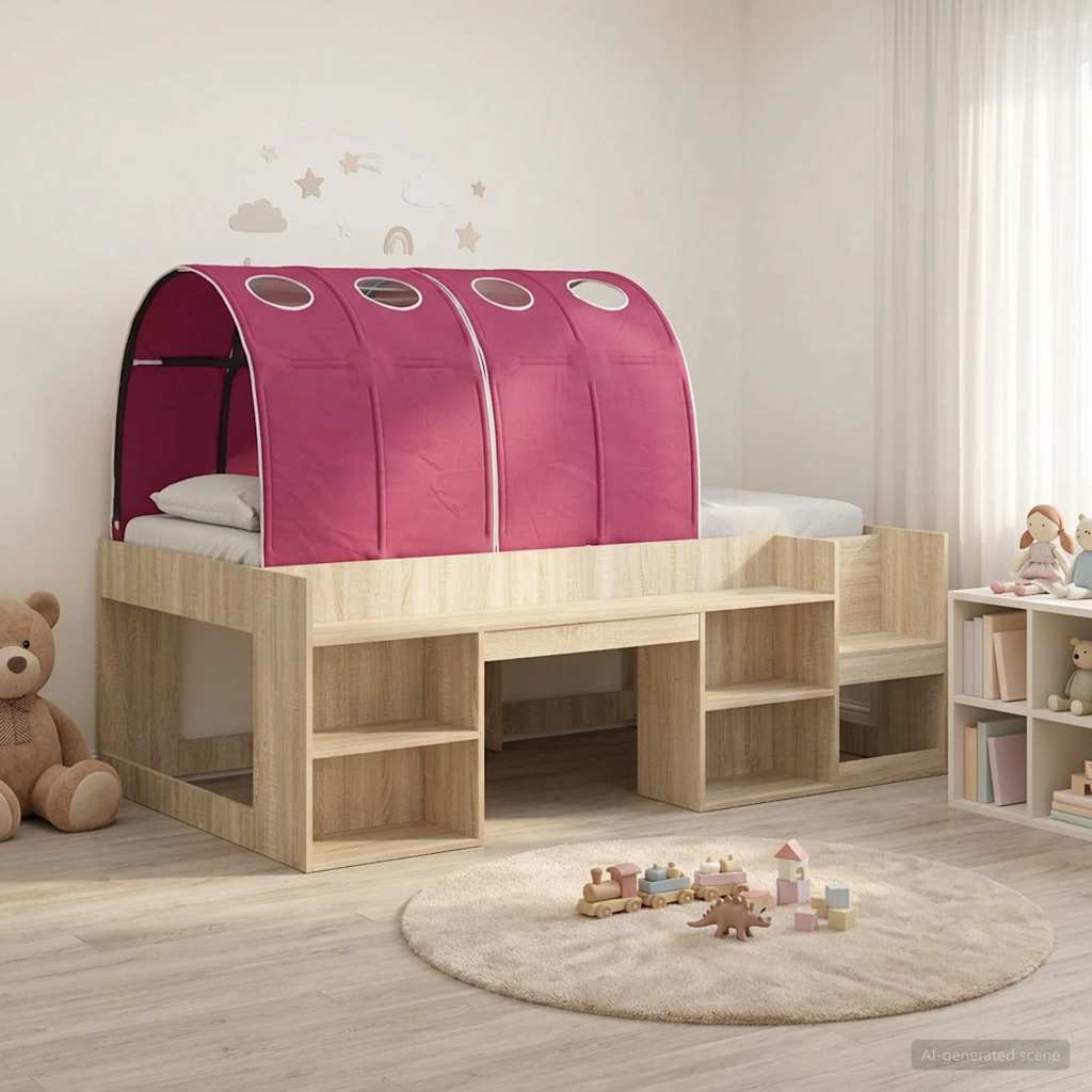 Bed met Tunnel met plank 3 st Sonoma en Rood Bewerkt hout – afbeelding 1