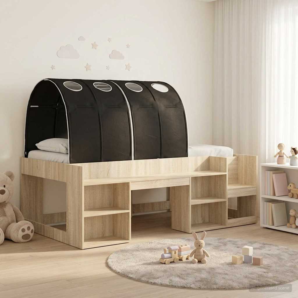 Bed met Tunnel met plank 3 st Sonoma en Zwart Bewerkt hout – afbeelding 1