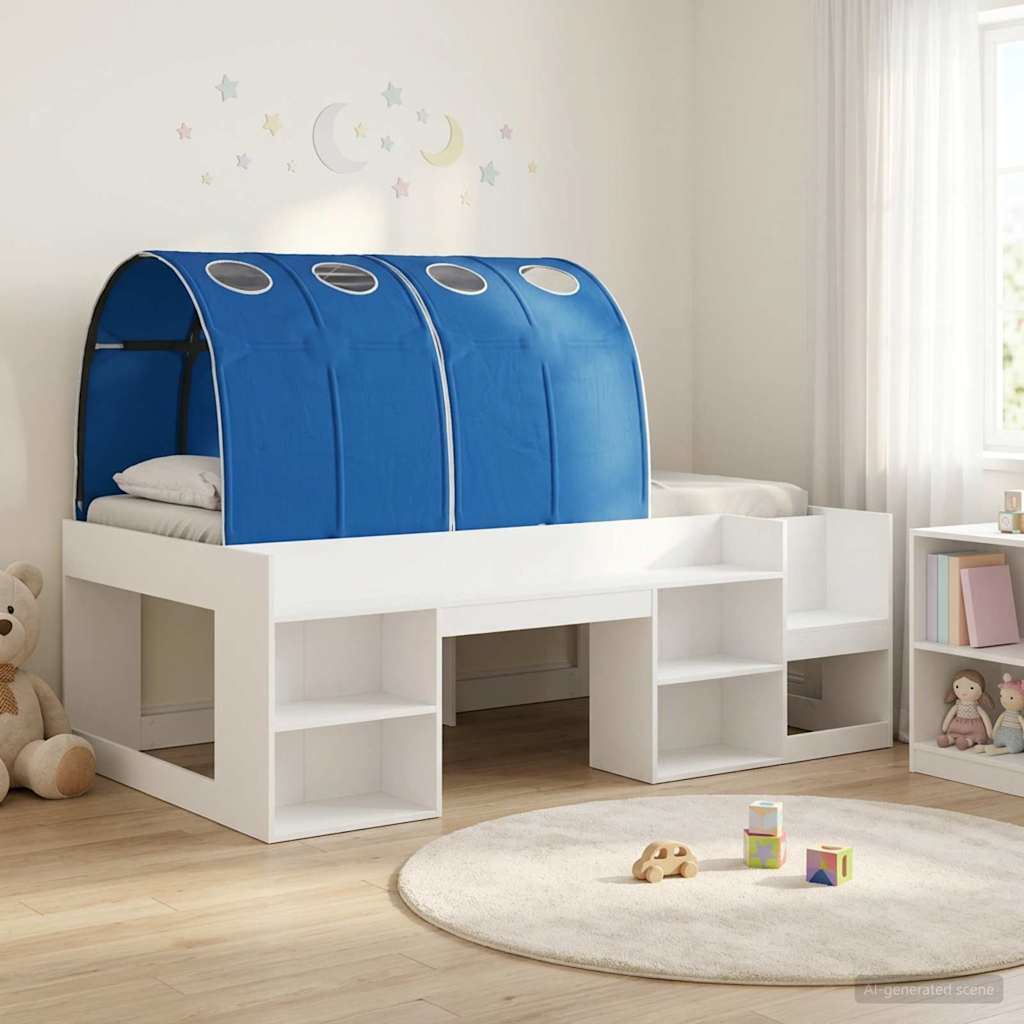 Hoge Bedframe voor Kinderen met Opslag 3 st Wit en Blauw – afbeelding 1