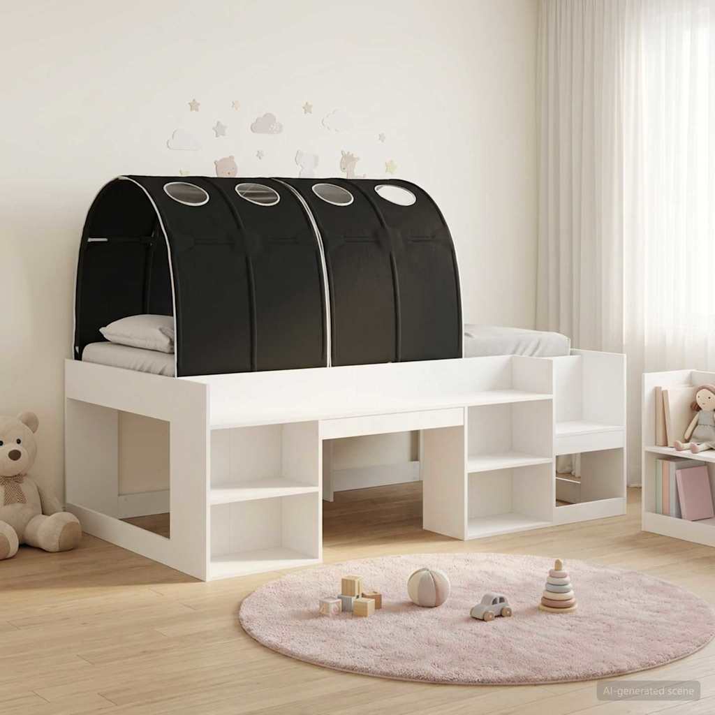 Hoge Bedframe voor Kinderen met Opslag 3 st Wit en zwart