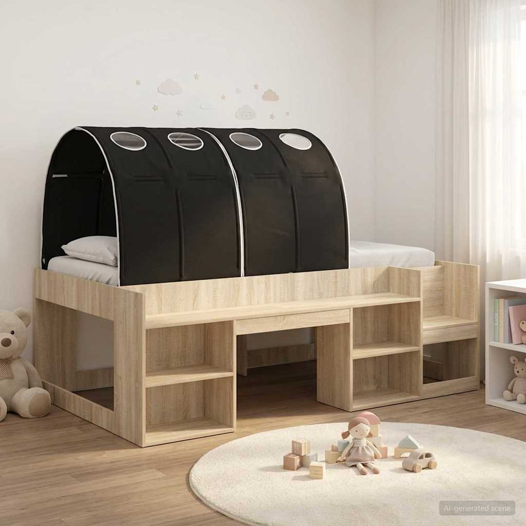 Hoge Bedframe voor Kinderen met Opslag 3 st Bewerkt hout – afbeelding 1