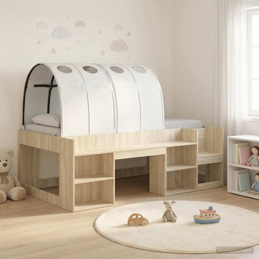 Hoge Bedframe voor Kinderen met Opslag 3 st Sonoma eiken en wit – afbeelding 1
