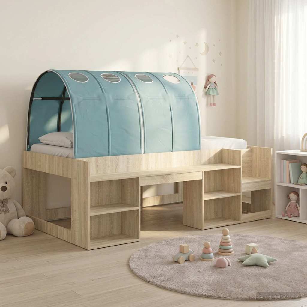 Bedframe met tunnel met plank 3 st Sonoma eiken en lichtblauw – afbeelding 1