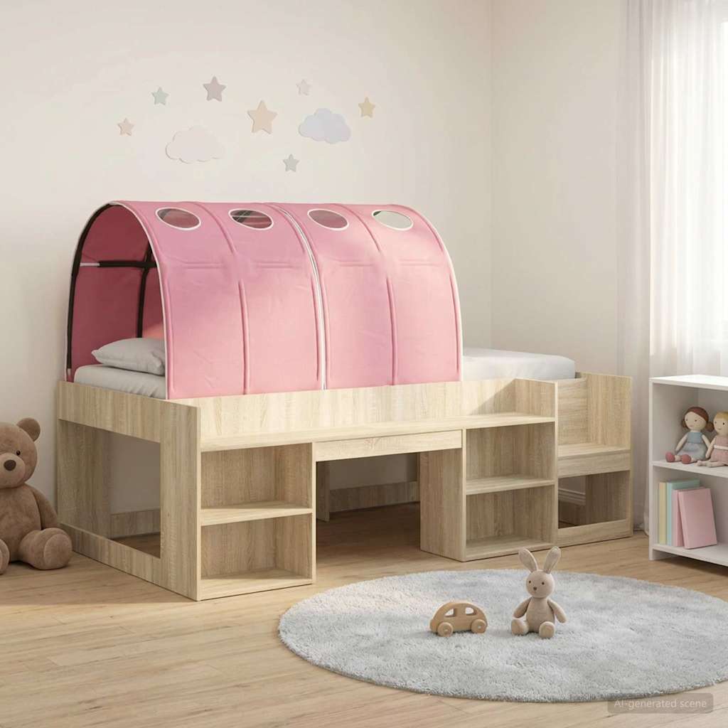Bedframe met tunnel met plank 3 st Sonoma eiken en roze – afbeelding 1