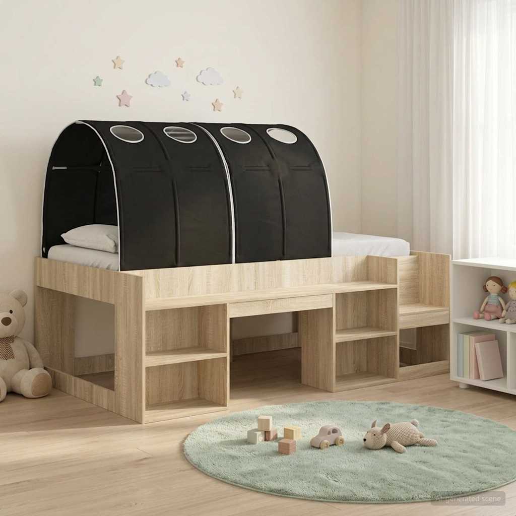 Bedframe met tunnel met plank 3 st Sonoma Eiken en Zwart – afbeelding 1