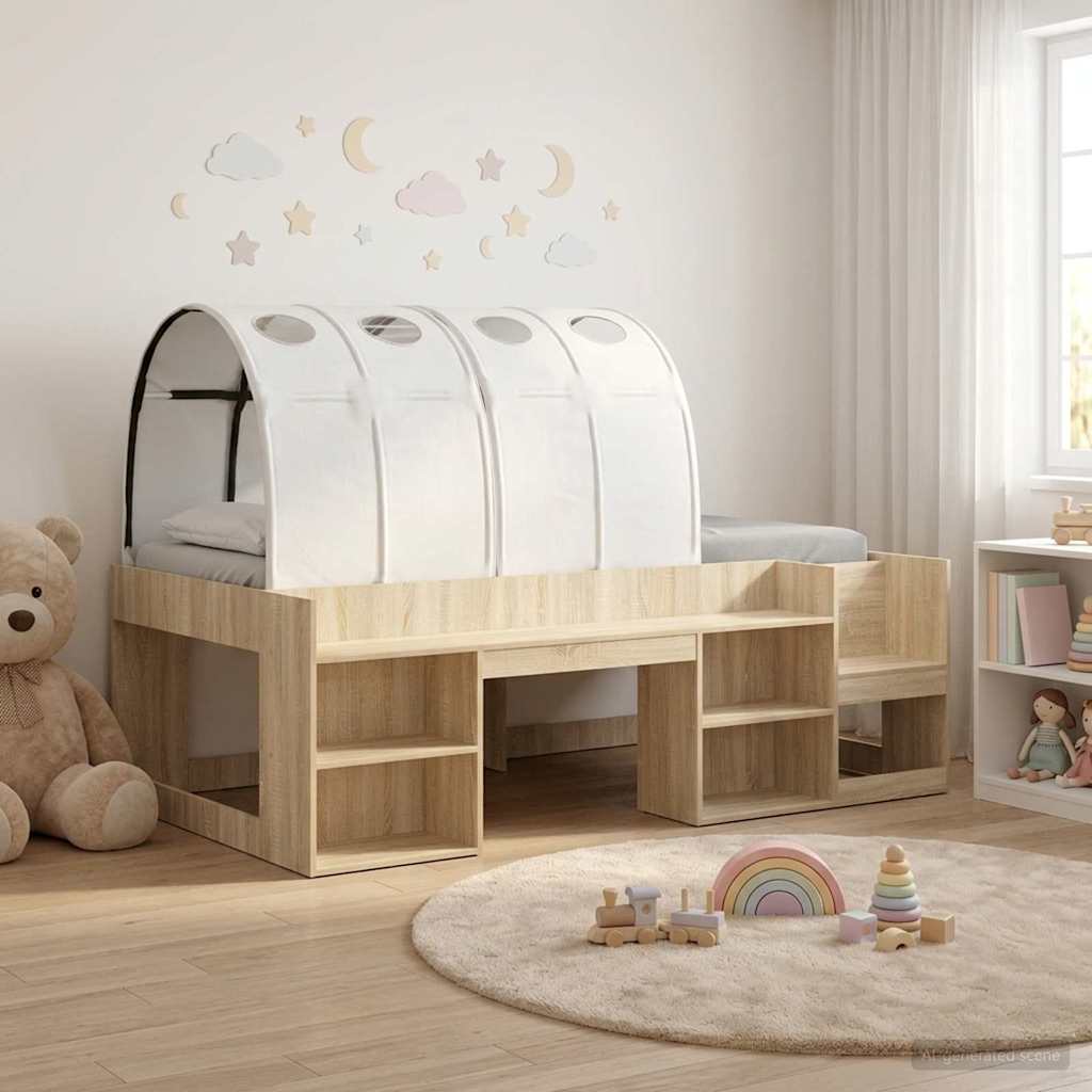 Bedframe met tunnel 3 st Sonoma eiken en wit Geconstrueerd hout – afbeelding 1