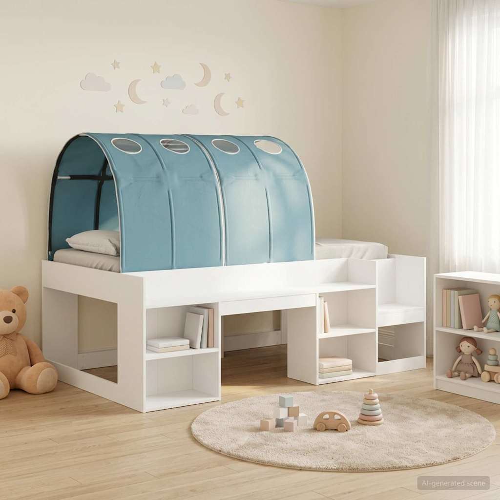 Bedframe met tunnel 3 st Wit en Lichtblauw Bewerkt hout – afbeelding 1