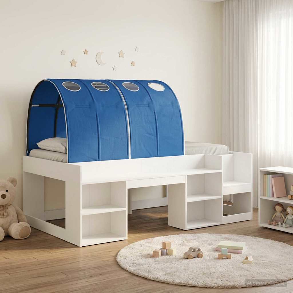 Bedframe met tunnel met plank 3 pcs Wit en Blauw Bewerkt hout – afbeelding 1