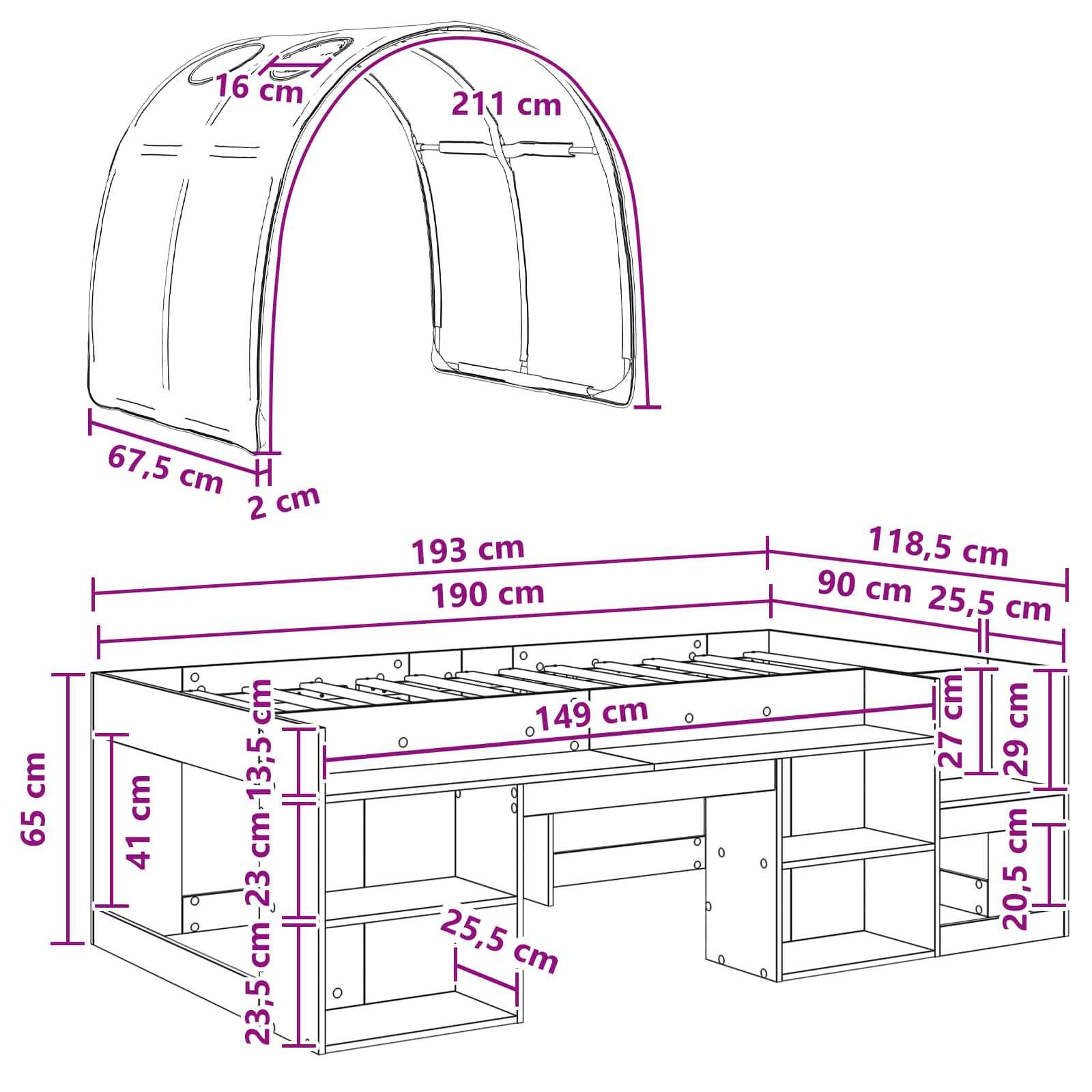 Bedframe met tunnel met plank 3 pcs Wit en Blauw Bewerkt hout – afbeelding 12
