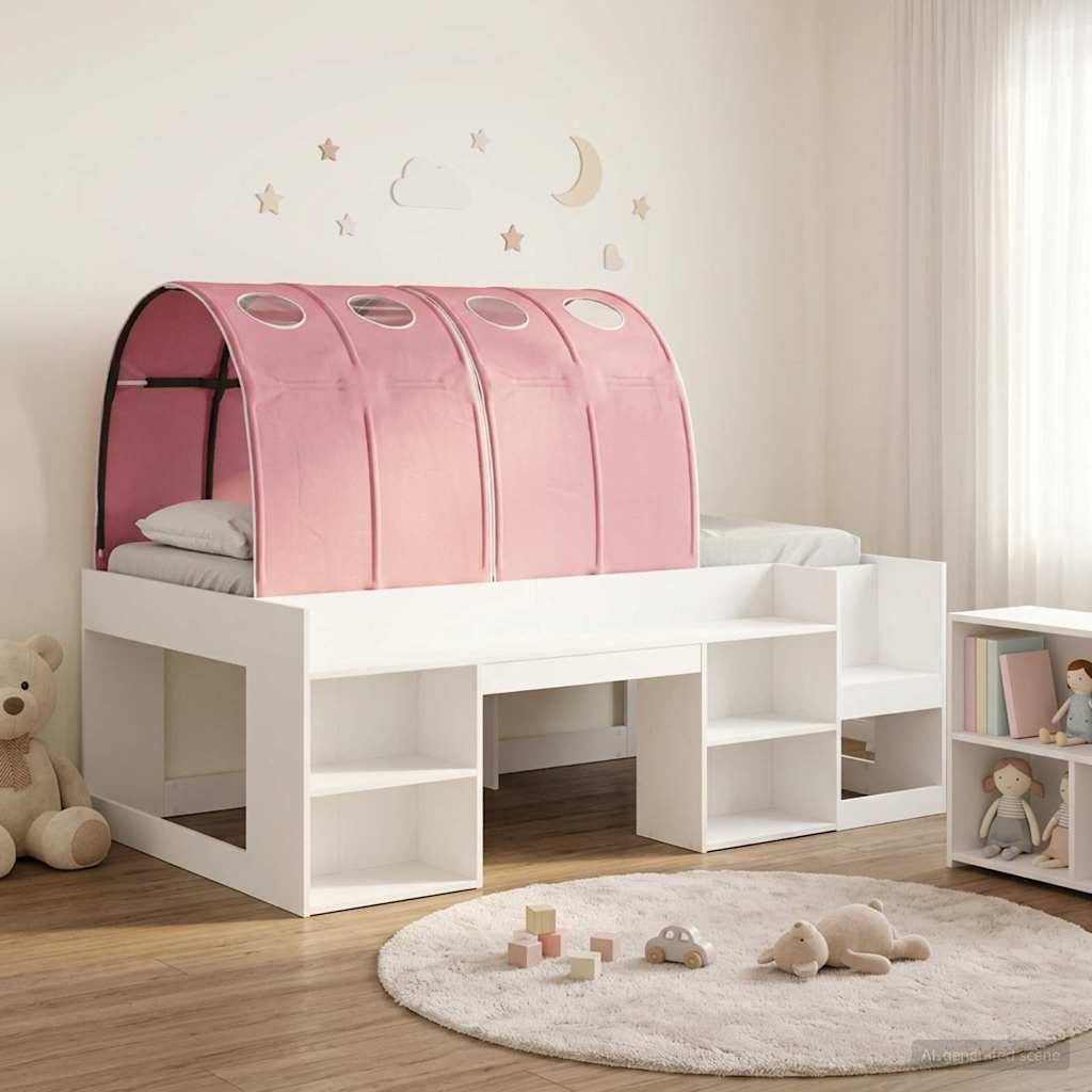 Bedframe met tunnel met plank 3 st Wit en Roze Bewerkt hout – afbeelding 1